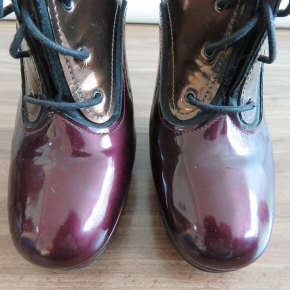 LANVIN River 2009 Collection Mirrored Patent Bronze Heel Platform Lace Up Shoes - Picture 9 of 15